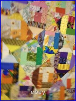 Victorian Crazy QUILT Masterpiece MCM Amish Embellished 77x67 Geometric Mod