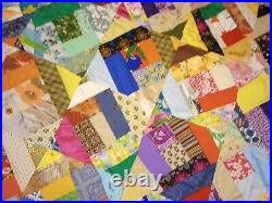 Victorian Crazy QUILT Masterpiece MCM Amish Embellished 77x67 Geometric Mod