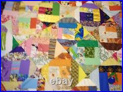 Victorian Crazy QUILT Masterpiece MCM Amish Embellished 77x67 Geometric Mod