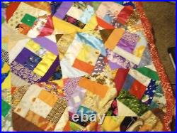 Victorian Crazy QUILT Masterpiece MCM Amish Embellished 77x67 Geometric Mod