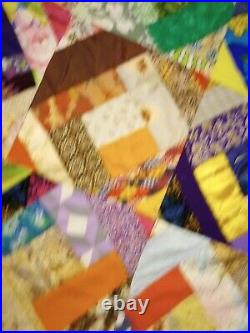 Victorian Crazy QUILT Masterpiece MCM Amish Embellished 77x67 Geometric Mod