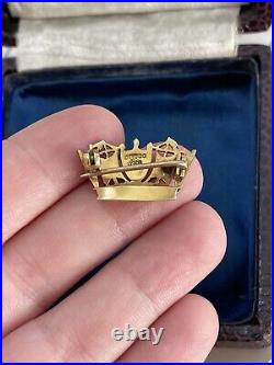 Victorian Crown brooch English 9K Gold hand painted Seed Pearl Very Rare