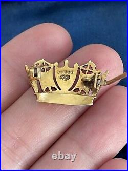 Victorian Crown brooch English 9K Gold hand painted Seed Pearl Very Rare