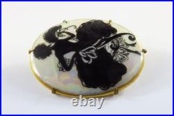 Victorian Dancing Woman Silhouette Cameo Brooch Hand Painted Luster Porcelain