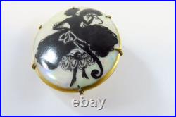 Victorian Dancing Woman Silhouette Cameo Brooch Hand Painted Luster Porcelain