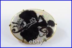 Victorian Dancing Woman Silhouette Cameo Brooch Hand Painted Luster Porcelain
