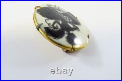 Victorian Dancing Woman Silhouette Cameo Brooch Hand Painted Luster Porcelain