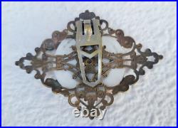 Victorian Dress Fur Clip Sash Pin Brooch Hand Painted Porcelain Brass Filigree