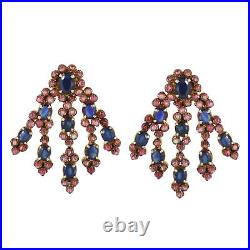 Victorian Earrings Blue Sapphire & Pink Tourmaline Studs Yellow Gold & Silver