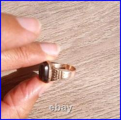 Victorian Era 10k Rose Gold Hand Carved Black Onyx Intaglio Ring