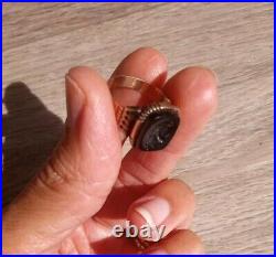 Victorian Era 10k Rose Gold Hand Carved Black Onyx Intaglio Ring