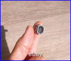 Victorian Era 10k Rose Gold Hand Carved Black Onyx Intaglio Ring
