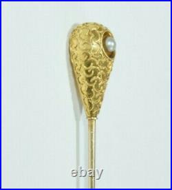 Victorian Era 14K Gold & Pearl Seed HAND-CHASED Hat Pin, Enos Richardson & Co