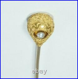 Victorian Era 14K Gold & Pearl Seed HAND-CHASED Hat Pin, Enos Richardson & Co