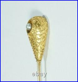 Victorian Era 14K Gold & Pearl Seed HAND-CHASED Hat Pin, Enos Richardson & Co