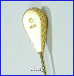 Victorian Era 14K Gold & Pearl Seed HAND-CHASED Hat Pin, Enos Richardson & Co