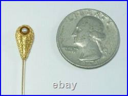 Victorian Era 14K Gold & Pearl Seed HAND-CHASED Hat Pin, Enos Richardson & Co