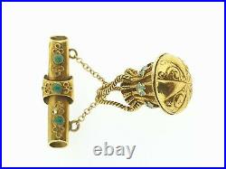 Victorian Etruscan StyleAntique14Kt Gold and Turquoise Dangle Urn Brooch / Pin