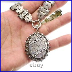 Victorian Exceptional and Large Hand Engraved Sterling Silver Necklace with Locket