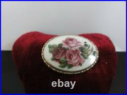 Victorian Fab Brooch 935 Sterling Silver Gilt Hand Painted Roses Guiloche Enamel