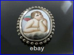 Victorian Fab Rare Large Hand Painted Porcelain Raphael's Cherub Brooch