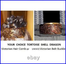 Victorian Faux Tortoise Hair Big Comb1880 Hand Carved Pierced 4 1/2 Dragon OOAK