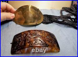 Victorian Faux Tortoise Hair Big Comb1880 Hand Carved Pierced 4 1/2 Dragon OOAK