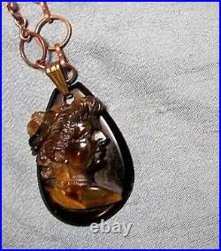 Victorian Faux Tortoiseshell Cameo1880 Hand Carved 1.5 Cameo Exquisite Necklace