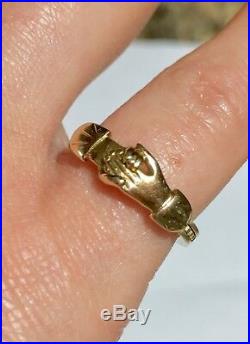 Victorian Fede Gimmel 14k 14Ct Yellow Gold Wedding Clasped hands betrothal Ring