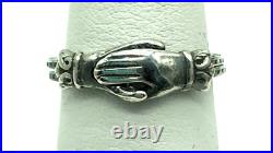 Victorian Fede Gimmel Clasped Hands Ring Sterling Silver Engraved S 5.2 Antique