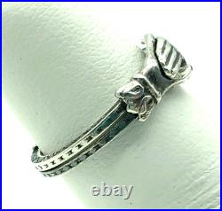 Victorian Fede Gimmel Clasped Hands Ring Sterling Silver Engraved S 5.2 Antique