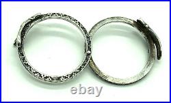 Victorian Fede Gimmel Clasped Hands Ring Sterling Silver Engraved S 5.2 Antique