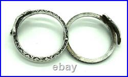 Victorian Fede Gimmel Clasped Hands Ring Sterling Silver Engraved S 5.2 Antique