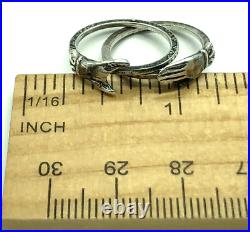 Victorian Fede Gimmel Clasped Hands Ring Sterling Silver Engraved S 5.2 Antique