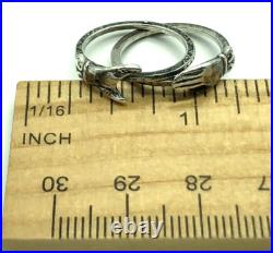 Victorian Fede Gimmel Clasped Hands Ring Sterling Silver Engraved S 5.2 Antique