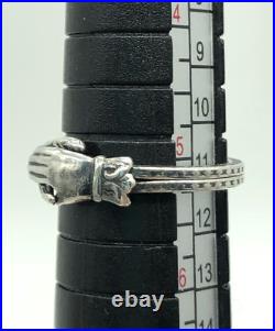 Victorian Fede Gimmel Clasped Hands Ring Sterling Silver Engraved S 5.2 Antique