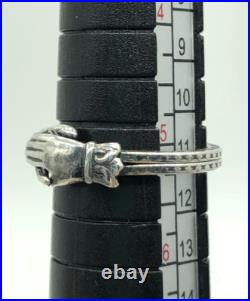 Victorian Fede Gimmel Clasped Hands Ring Sterling Silver Engraved S 5.2 Antique