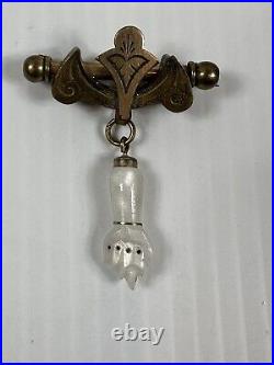 Victorian Figa Pendant Fob, Gold Fill Cap + Bale, Hand holding Rod, Closed Fist
