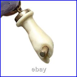 Victorian Figa Pendant Fob, Gold Fill Cap + Bale, Hand holding Rod, Closed Fist