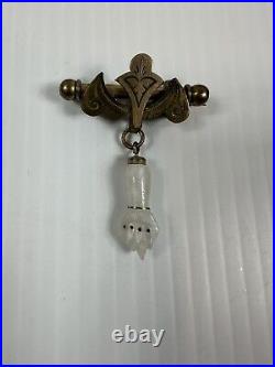 Victorian Figa Pendant Fob, Gold Fill Cap + Bale, Hand holding Rod, Closed Fist