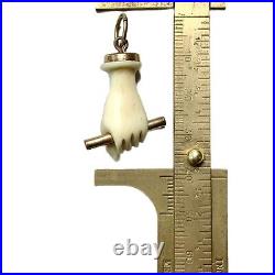 Victorian Figa Pendant Fob, Gold Fill Cap + Bale, Hand holding Rod, Closed Fist