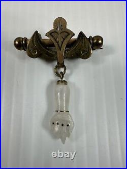 Victorian Figa Pendant Fob, Gold Fill Cap + Bale, Hand holding Rod, Closed Fist