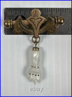 Victorian Figa Pendant Fob, Gold Fill Cap + Bale, Hand holding Rod, Closed Fist