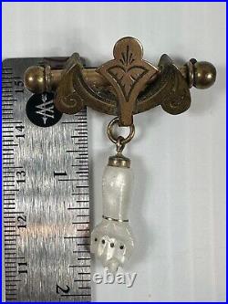 Victorian Figa Pendant Fob, Gold Fill Cap + Bale, Hand holding Rod, Closed Fist
