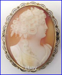 Victorian Filigree Sterling Silver Gilt Hand Carved Shell Cameo Beautiful Pin