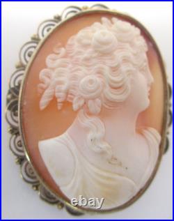 Victorian Filigree Sterling Silver Gilt Hand Carved Shell Cameo Beautiful Pin