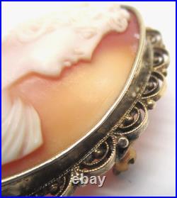 Victorian Filigree Sterling Silver Gilt Hand Carved Shell Cameo Beautiful Pin