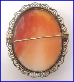 Victorian Filigree Sterling Silver Gilt Hand Carved Shell Cameo Beautiful Pin
