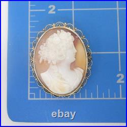 Victorian Filigree Sterling Silver Gilt Hand Carved Shell Cameo Beautiful Pin