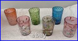 Victorian Floral Glass Tumblers Hand Painted Antique Lot of 6
